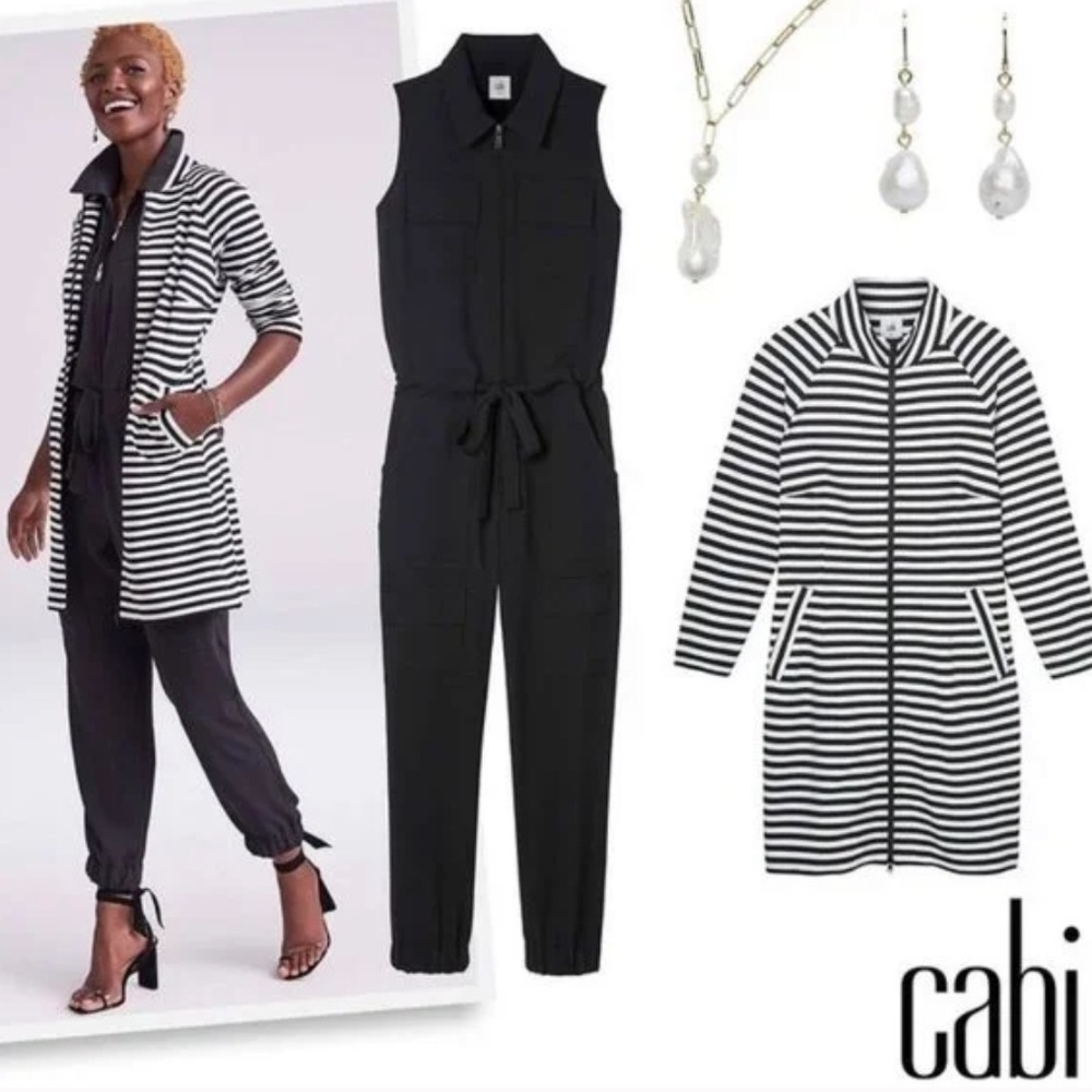 CAbi Caper Jumpsuit Black Jogger Utility Tie Waist Sleeveless #5944